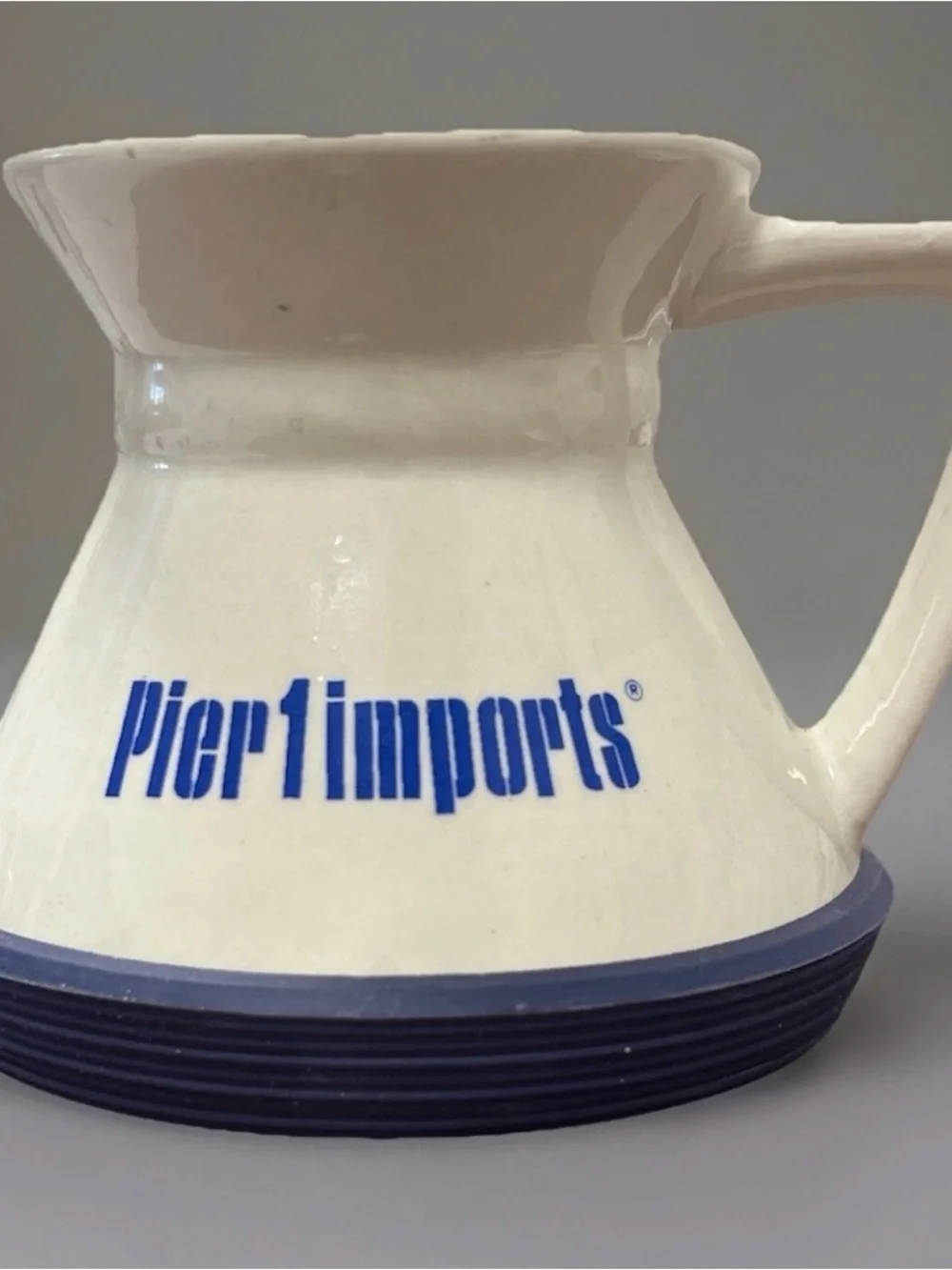 Pier 1 White and Blue Ceramic Mug with Logo 10 oz